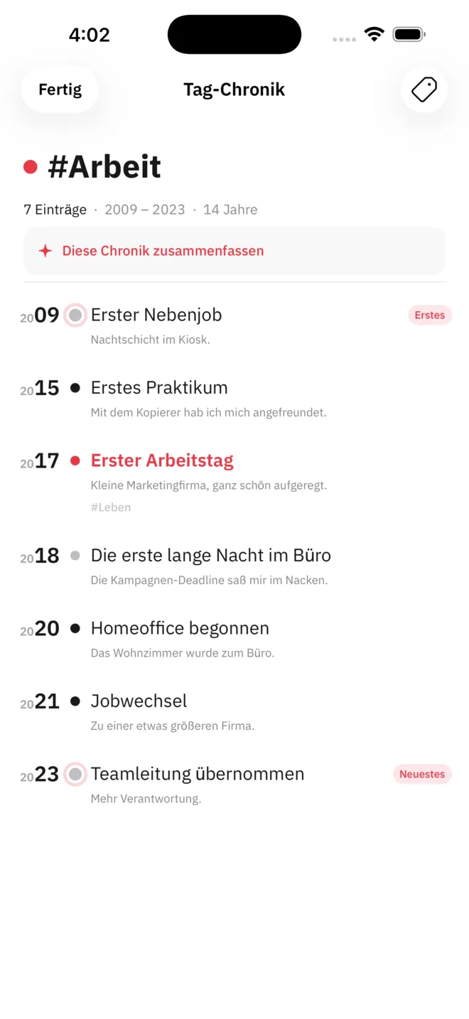 Die Tag-Chronik zu #Arbeit. Nur die Einträge mit diesem Tag laufen auf einer Linie, vom ersten Job bis zur eigenen Beratung.