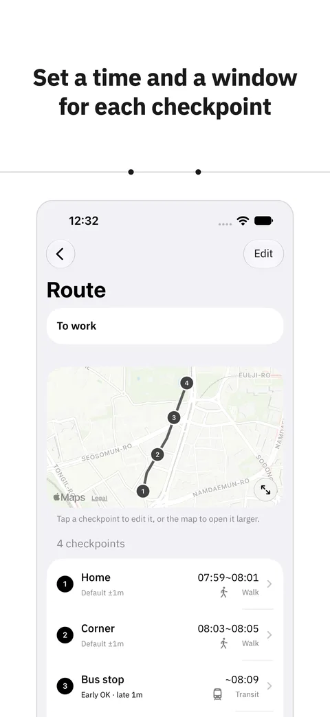 Set a time and a window for each checkpoint